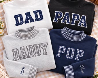 Custom Embroidered Papa Grandpa Gingham Mock Neck, Personalized Mom and Dad Sweatshirt, Grandparents' Birthday, Mother's & Father's Day Gift