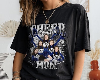 Magliette Cheer Mom per donne, maglietta per la festa della mamma, maglietta Bootleg Rap, maglietta con foto personalizzata, maglietta Cheer Mom personalizzata, regalo per Cheer Mom