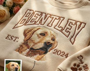 Custom Embroidered Sweatshirt Pet Face, Personalized Dog Portrait T-Shirt, Embroidery Hoodies from Photo, Gift for Dog Cat Lovers
