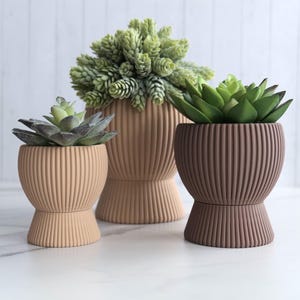 Set of 3 Planters - Modern Indoor Planters with Drainage Holes and Tray | 3D Printed Gift | Succulent and Cactus Planters 3d Printed Planter