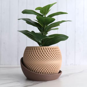 Large Drift Planter Pot with Drainage Holes and Tray | 7 inches 3d Printed Planter Modern Indoor Garden Home Decor