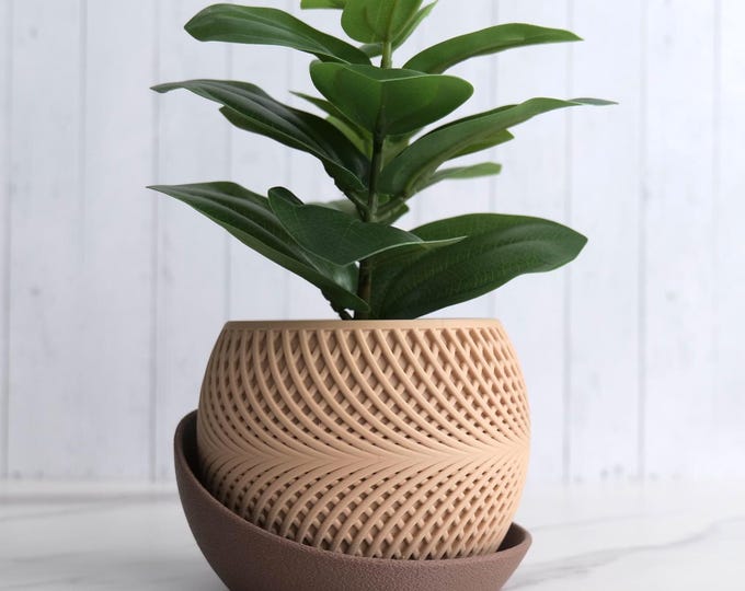 4-inch Drift Planter Pot with Tray: 3D Printed Modern Home Decor