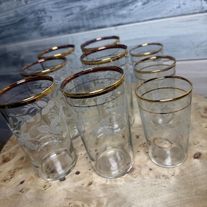 Ensemble de 9 verres à raisins Bartlett Collins vintage gravés à l&#39;eau-forte et accessoires de bar
