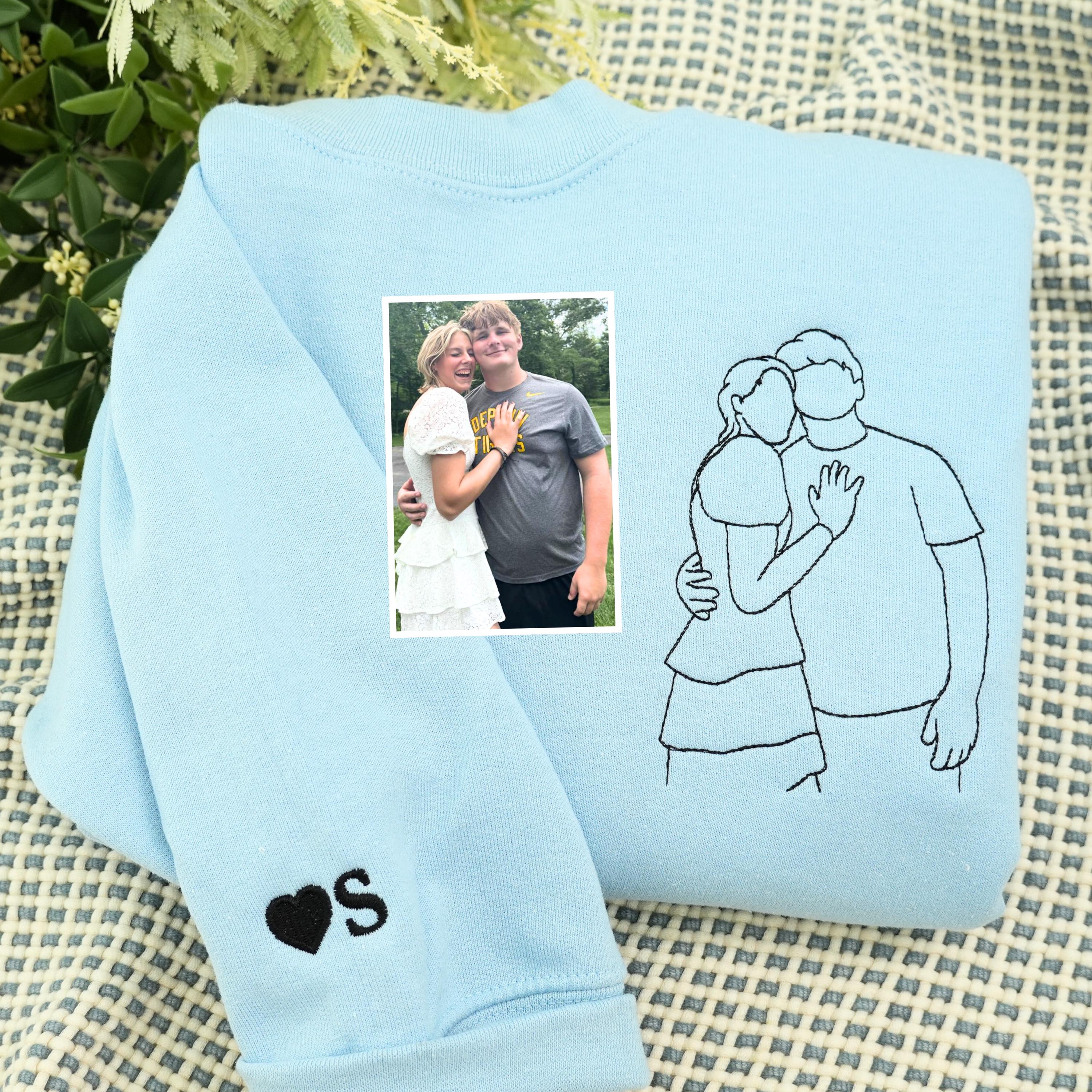 Custom Couple Portrait Hoodie – Embroidered Sweatshirt From Photo – Anniversary Gift for Husband – Personalized Gift for Boyfriend