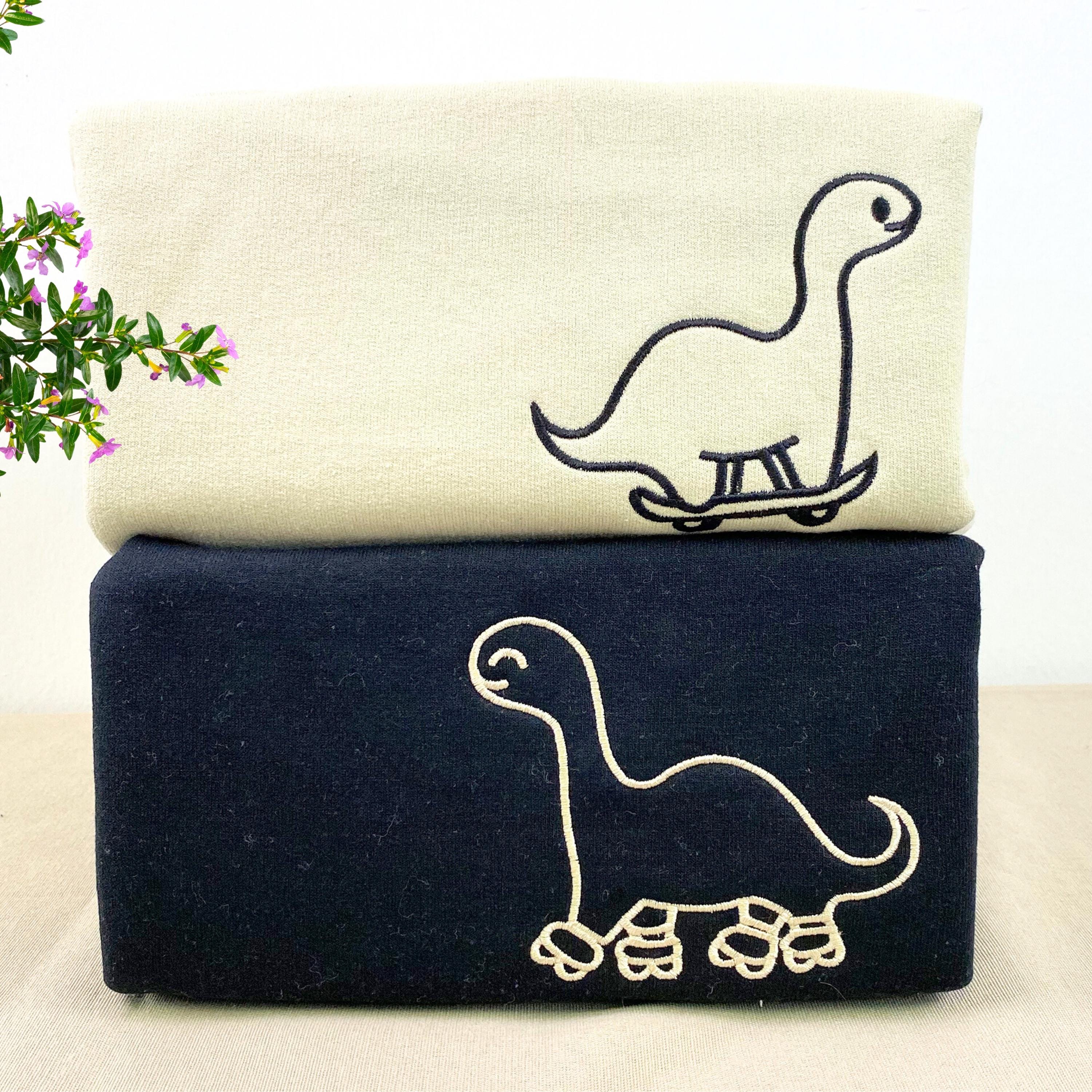 Anniversary Gift Ideas For Wife - Embroidered Skater Dino Couple Sweatshirts - Matching His And Her Hoodies – Personalized Gift for Couples