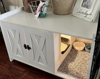 Hidden Cat Litter Box Furniture | Enclosure with Sensor Light