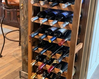 7‑Tier Floor Wine Rack, Wooden Wine Storage Shelf