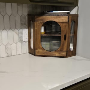 Solid Wood Double Layer Corner Bread Box, Handmade Vintage Bread Cabinet with Acrylic Window