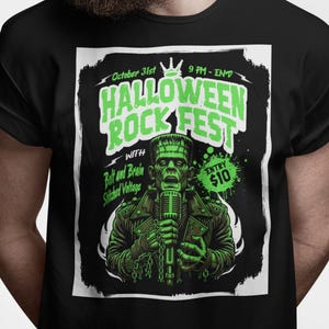 Frankenstein Halloween Concert T-Shirt: Theme Park Rock Fest Unisex Tee