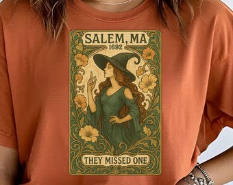 Vintage Art Nouveau Witch T-Shirt, Salem MA 1682  Comfort Color Shirt, Boho Graphic Tee, Halloween Apparel, Gift for Witch Lovers