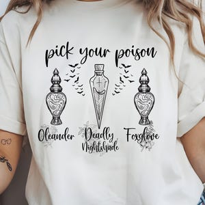 Gothic Potions Unisex Tee, Pick Your Poison Shirt, Witchy Graphic T-Shirt, Halloween Goth Apparel, Alternative Style Top