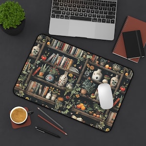 Cozy Bookshelf Desk Mat | Home Office Decor, Study Accessory, Gift for Readers, Literary Themed Desk Decor, Unique Gift Idea