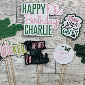 Defying Gravity: Glinda and Elphaba Cake topper set. Customize Birthday Messge. Wicked