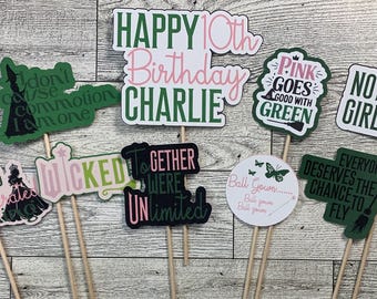 Defying Gravity: Glinda and Elphaba Cake topper set. Customize Birthday Messge. Wicked