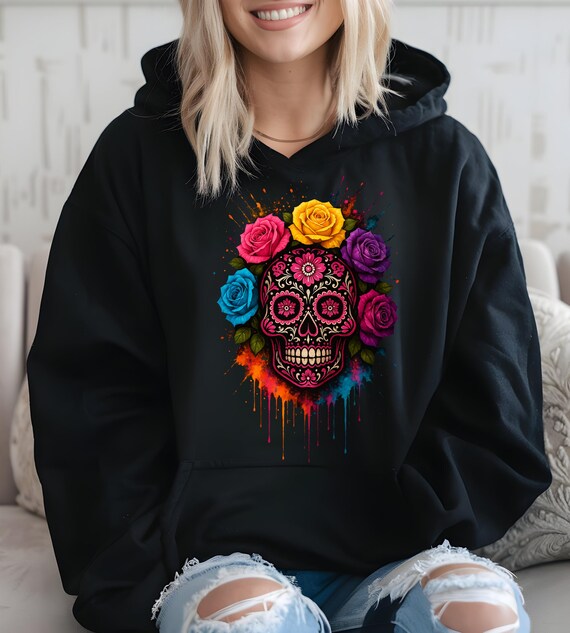 Floral Sugar Skull Hoodie | Day of the Dead Unisex Sweatshirt 