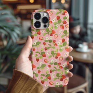 Strawberry , Floral Phone Case, Tough Cases for Girls, Gift for Her, Strawberry Aesthetic Phone Cover, strawberry shortcake