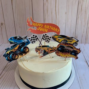 Wheels of hot!! cake topper set. customize birthday message.