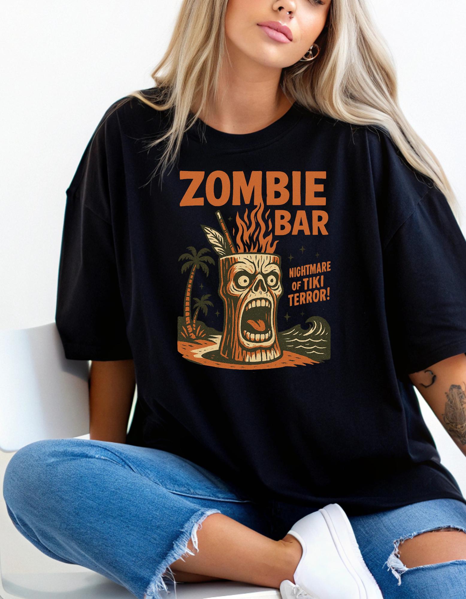 Tiki Zombie Bar Unisex Color Comfort T-Shirt, Horror Tee, Halloween Shirt, Cosplay, Gift for Tiki and zombie lovers Goft for Him and Her
