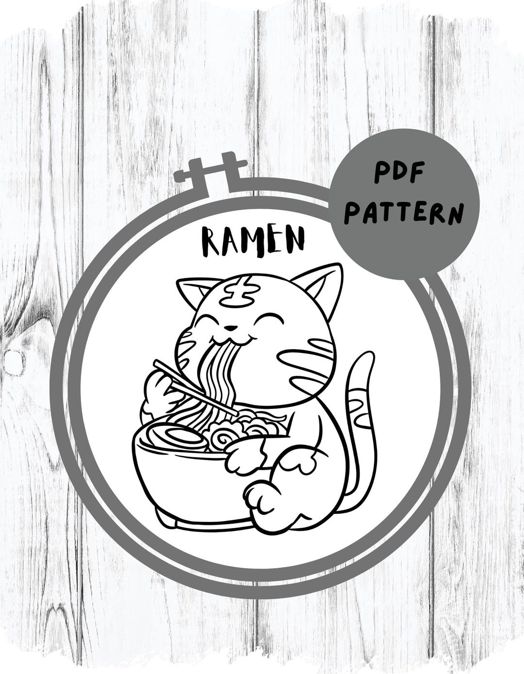 Cute Ramen Pattern Cat Ramen Noodle Embroidery PDF Pattern File. Cat Eating Ramen. Ramen ...