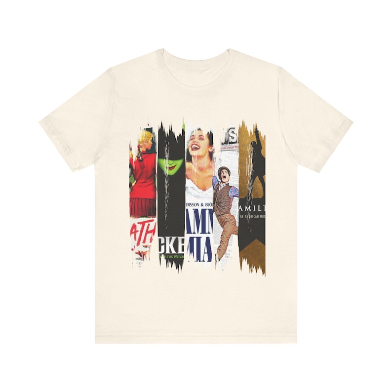 Custom Broadway Shows Musical Collage Tee | Theater Paintbrush Stripes image 7