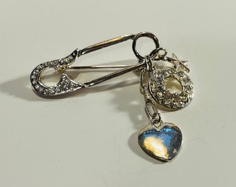 Fabulous 1980s rhinestone safety pin brooch