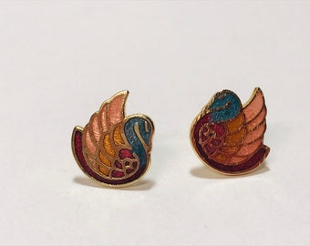 Vintage 1980s cloisonné swan earrings
