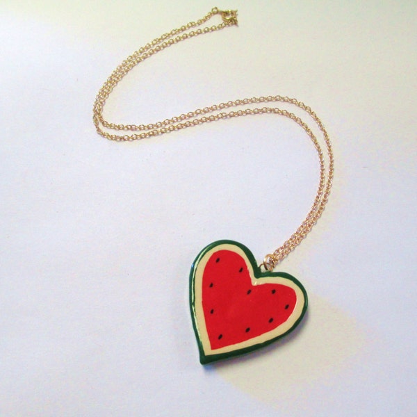 Vintage Watermelon Heart Fruit Necklace DEADSTOCK