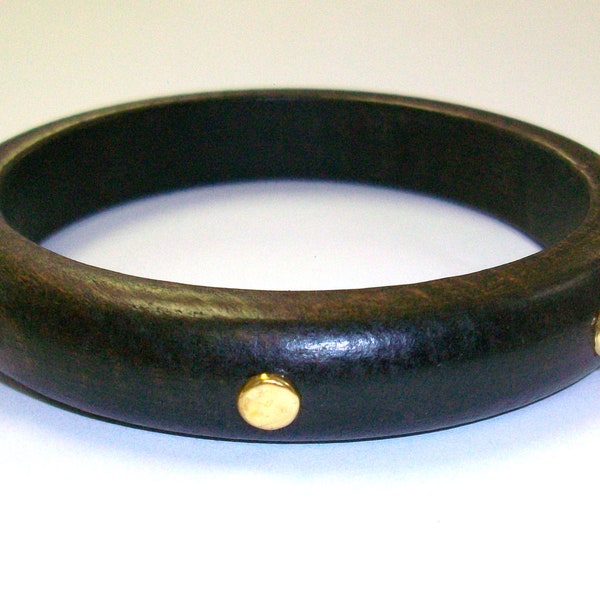 Vintage Gold Studded Wood Bangle Bracelet DEADSTOCK