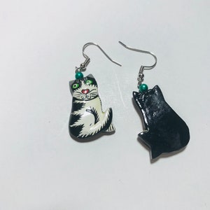 Vintage painted balsam wood cat earrings image 3