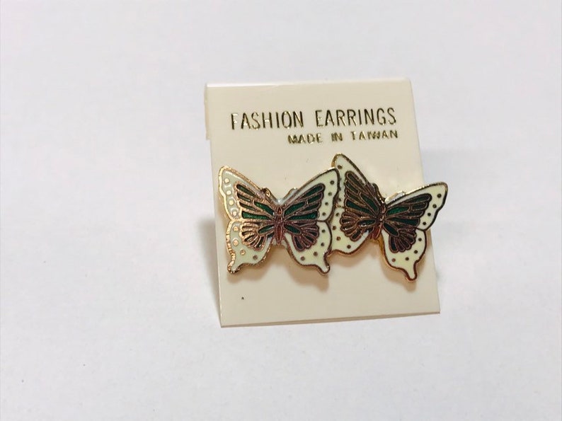 Vintage cloisonné butterfly earrings image 4