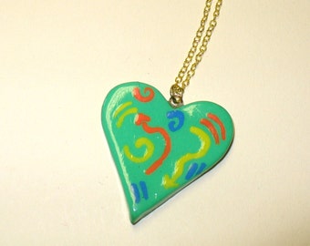 Vintage Graffiti Heart Necklace DEADSTOCK