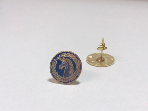 Vintage dead stock cloisonné unicorn post earrings - image 4