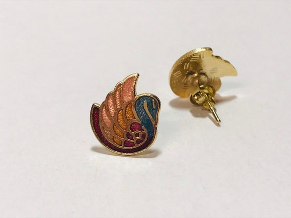 Vintage 1980s cloisonné swan earrings - image 3