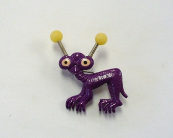 Vintage Purple Alien Pin Brooch DEADSTOCK