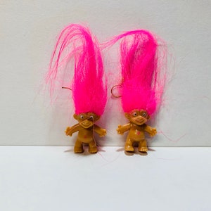 Vintage Treasure Troll Earrings Jewelry PINK Pair image 1