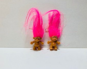 Vintage Treasure Troll Earrings Jewelry PINK Pair