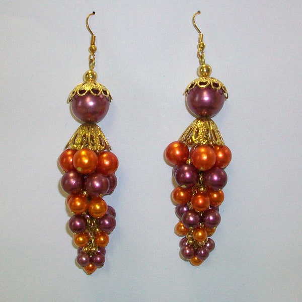 Vintage Gaudy Beaded Chandelier Earrings DEADSTOCK