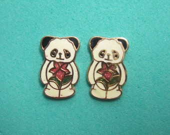 Vintage Cloisonne Panda Bear Earrings DEADSTOCK