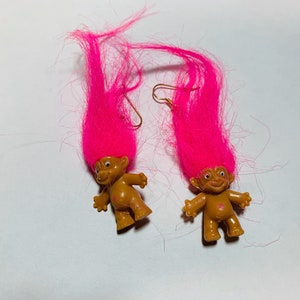 Vintage Treasure Troll Earrings Jewelry PINK Pair image 3