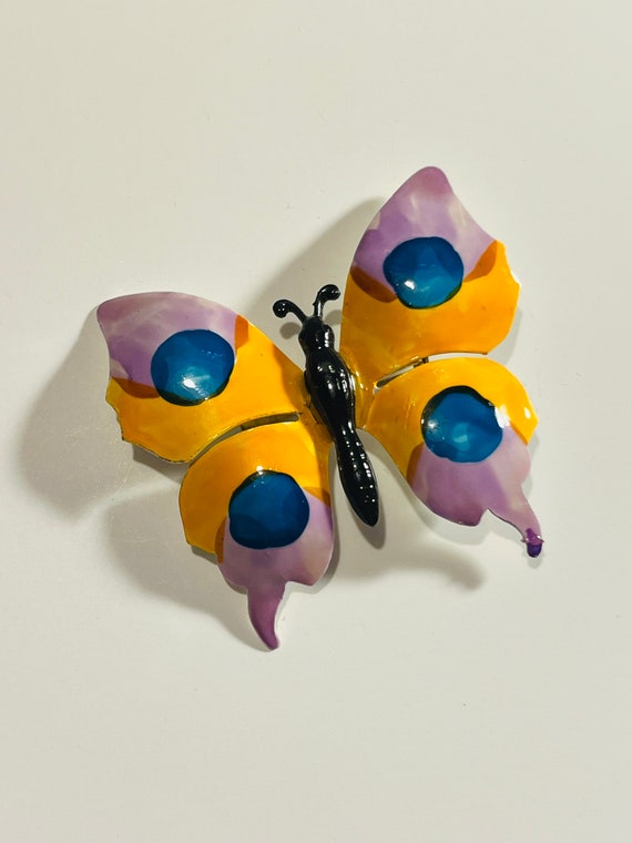 Vintage 1960s painted enamel metal butterfly broo… - image 1