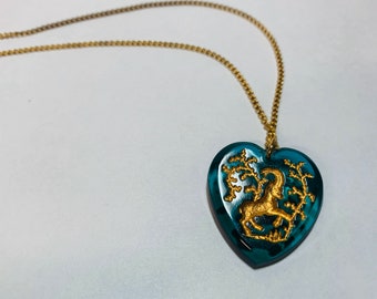 Vintage Glass Heart Zodiac Necklace DEADSTOCK Capricorn