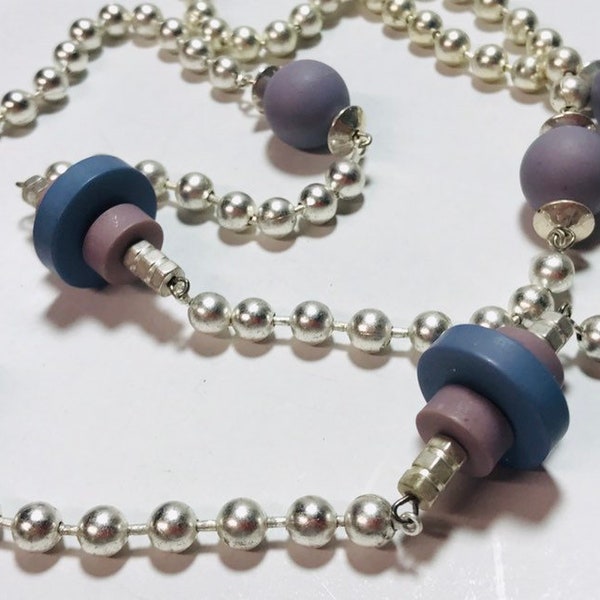 Vintage 1990s Silvertone necklace with violet beads by Coro