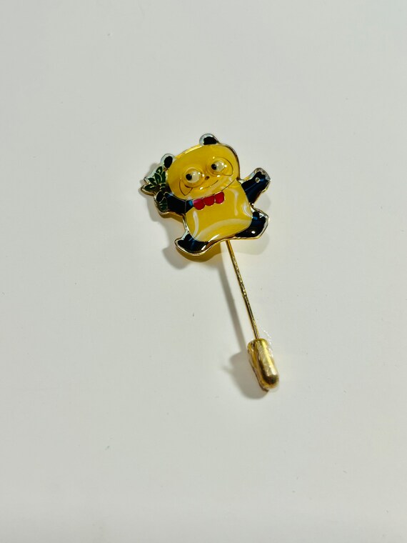 Original vintage 1980s googly eyed panda lapel pin - image 1