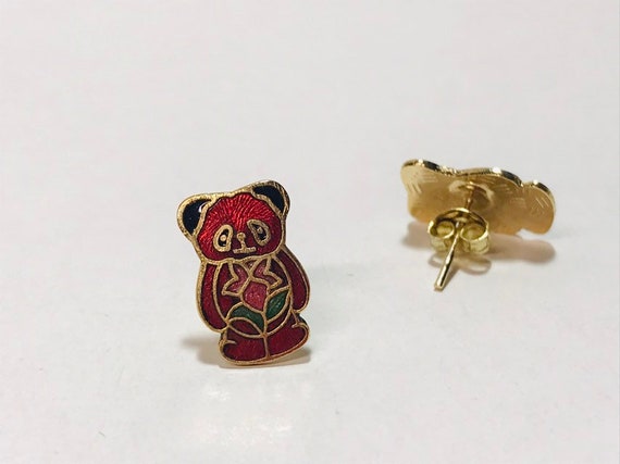 Vintage Cloisonne Red Panda Bear Earrings DEADSTO… - image 3