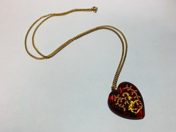 Vintage Glass Heart Zodiac Necklace DEADSTOCK Cap… - image 5