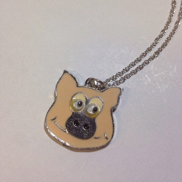 Vintage googly eyed piggy charm necklace DEADSTOCK