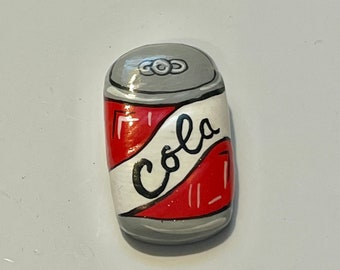 Vintage 1980s light weight painted Balsawood coke cola, pin brooch