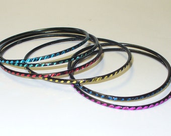 Vintage Disco Metal Stackable Bangle Bracelets DEADSTOCK