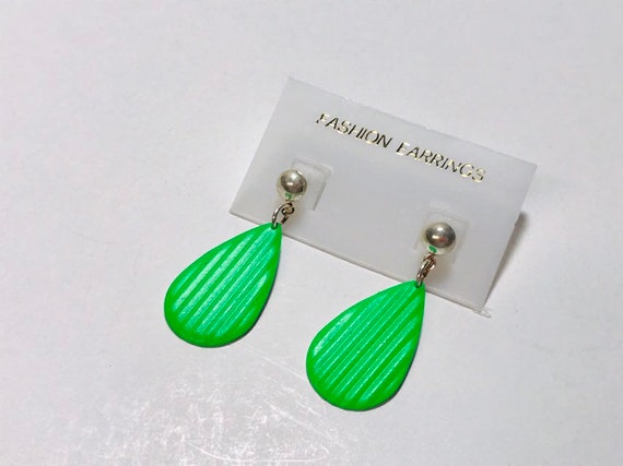 Vintage 1990s neon teardrop earrings. - image 3