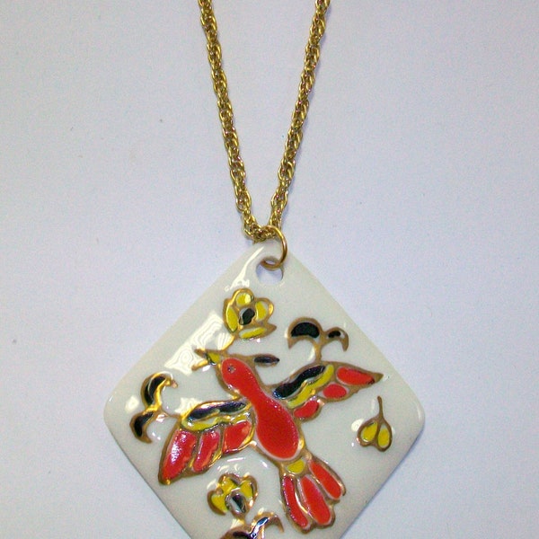 Vintage Porcelain Bird Necklace DEADSTOCK